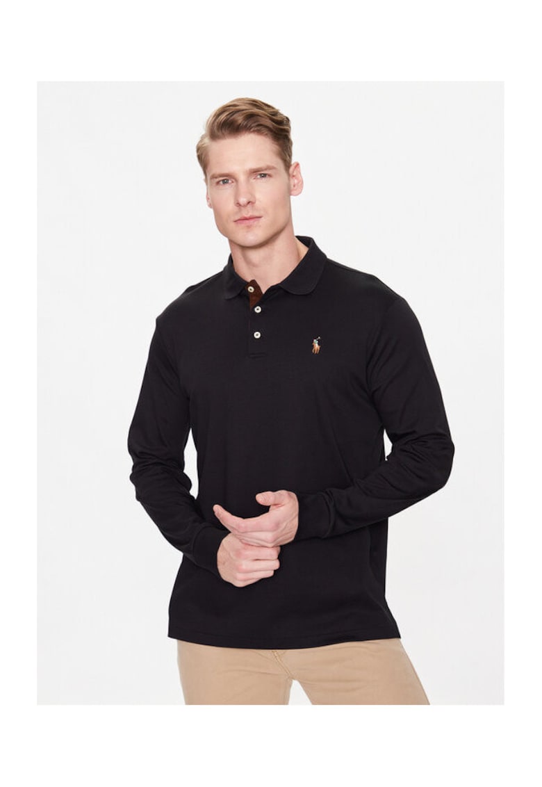 Bluza polo barbateasca negru - bumbac