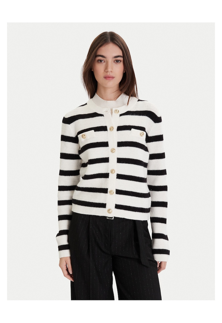Cardigan dama negru/alb - pulover dama