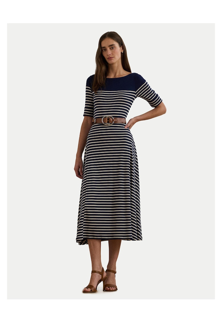 Rochie casual bleumarin - dungi albe