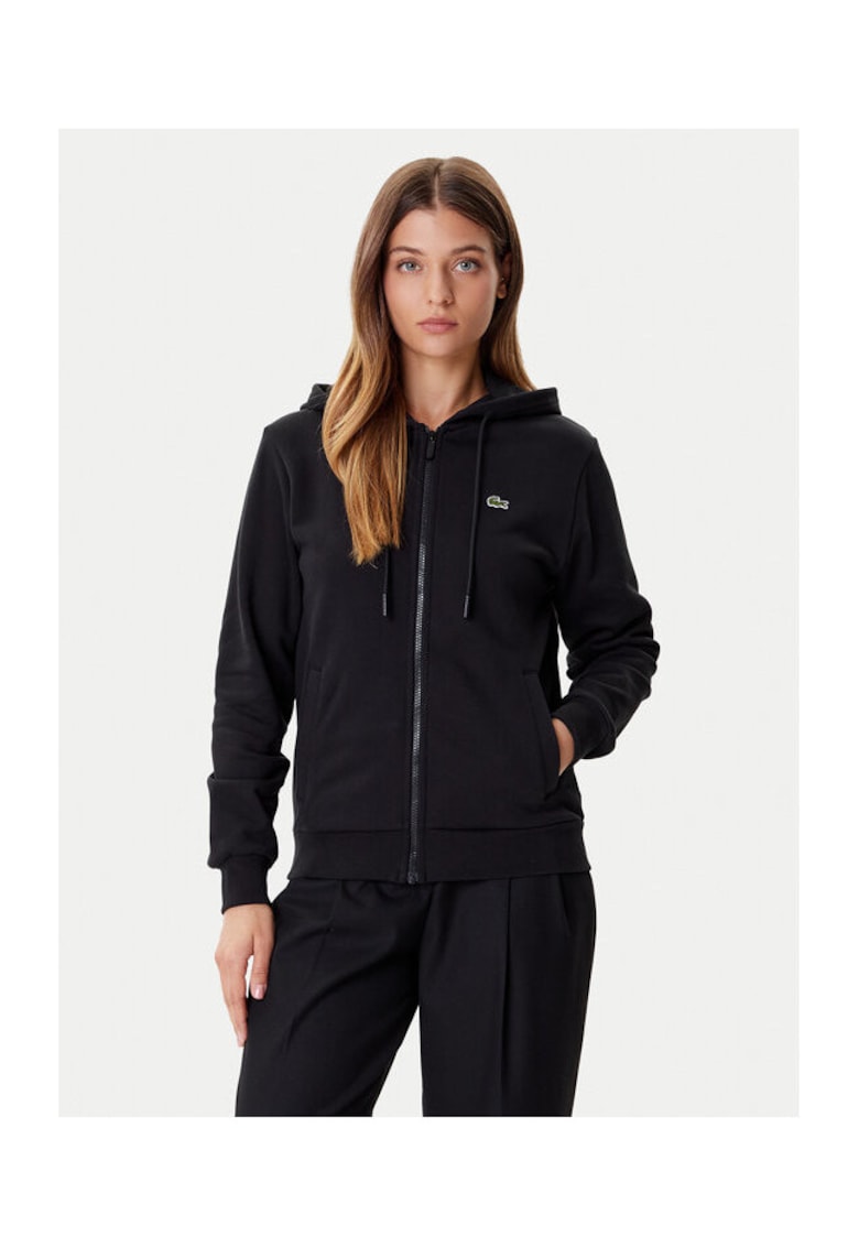 Hanorac dama - fermoar - negru - bumbac -