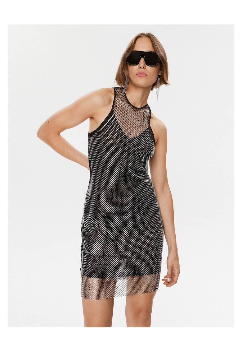 Rochie de cocktail dama negru - argintiu -