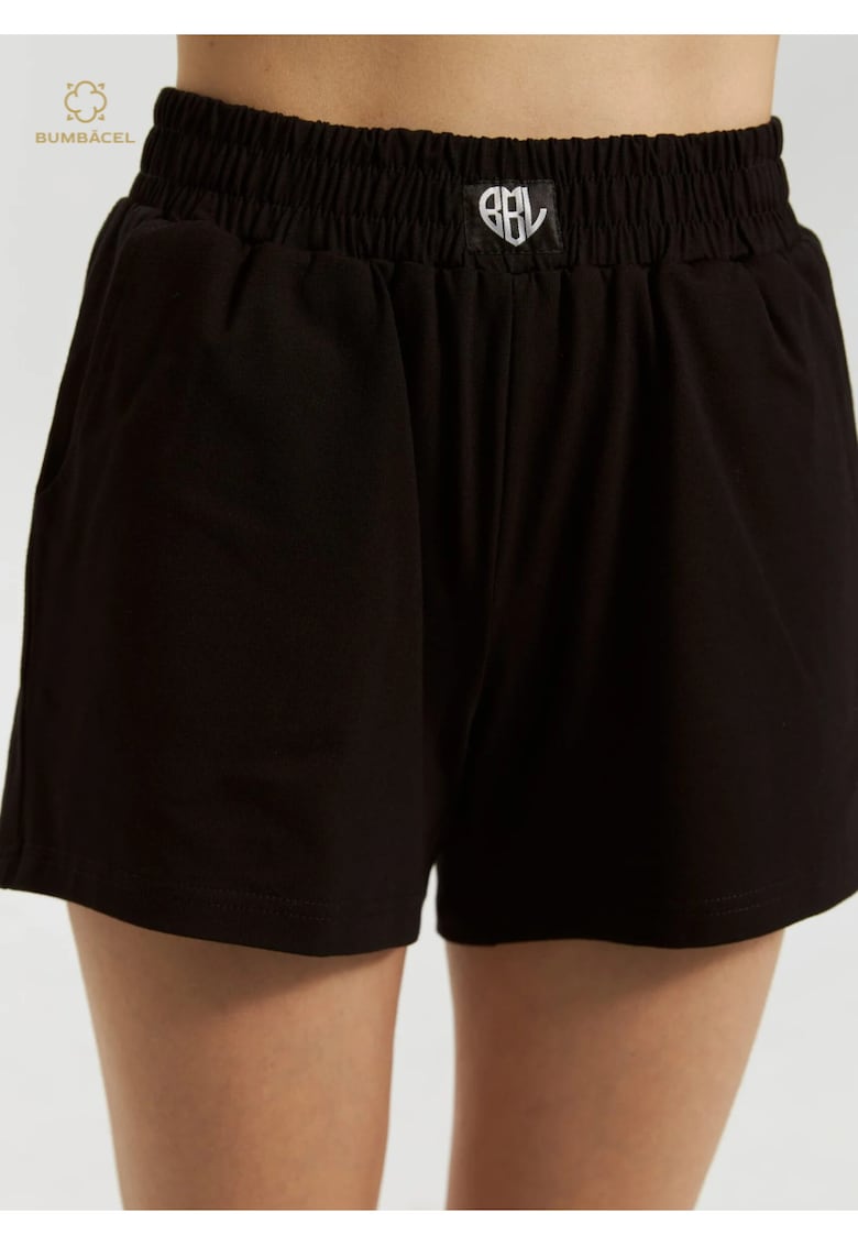 Pantaloni scurti cu manseta elastica - pentru dame - din bumbac - Negru