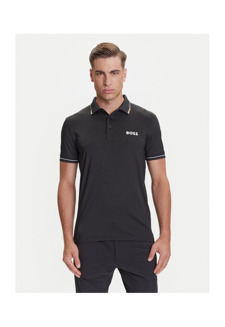 Boss Tricou barbati negru - model polo - bumbac