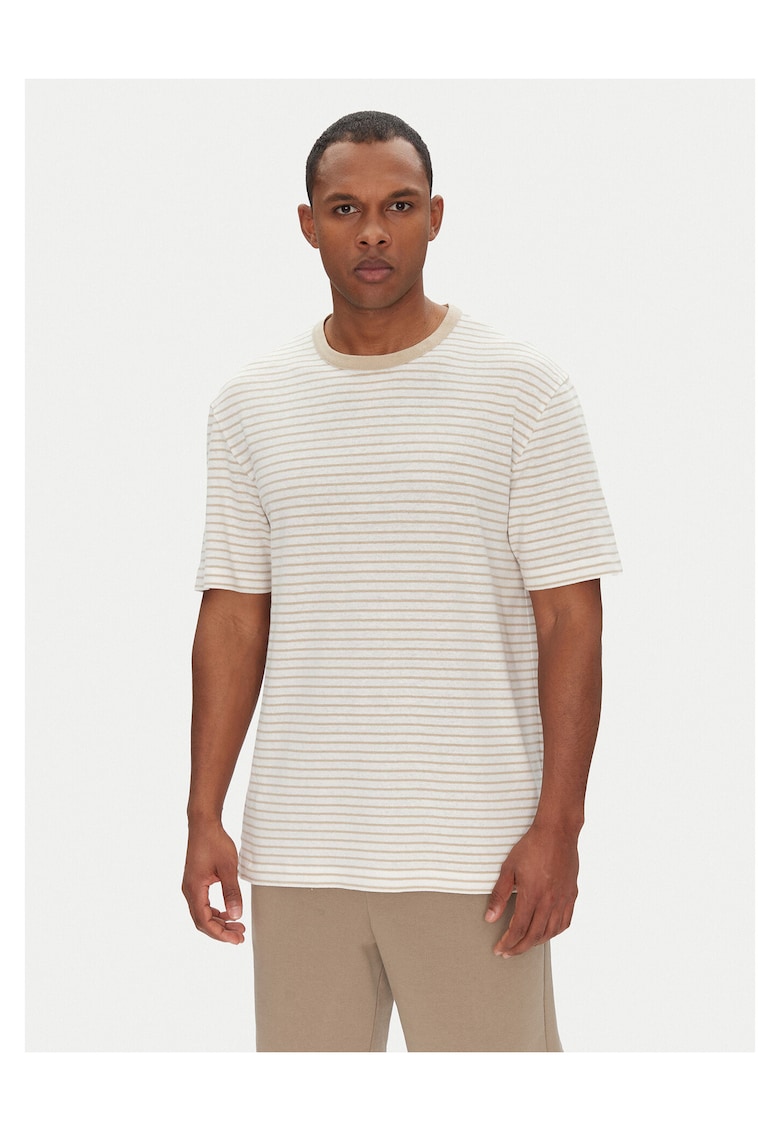 Tricou barbat bej - bumbac - cu dungi