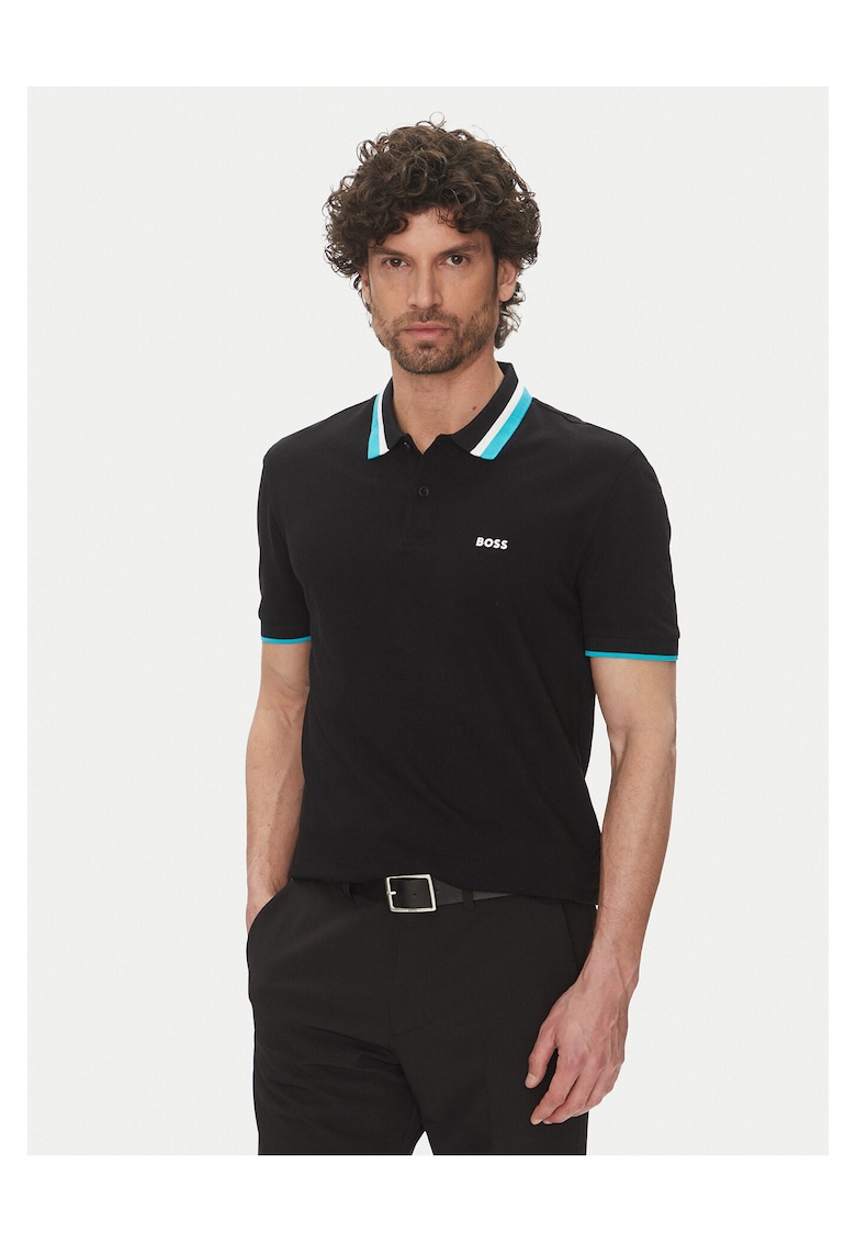 Tricou barbati negru - bumbac - model polo