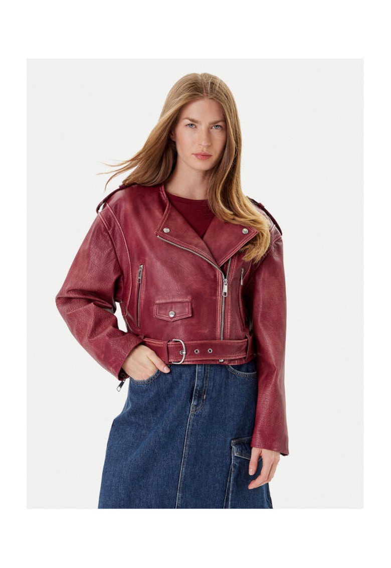 Geaca din piele dama bordo -