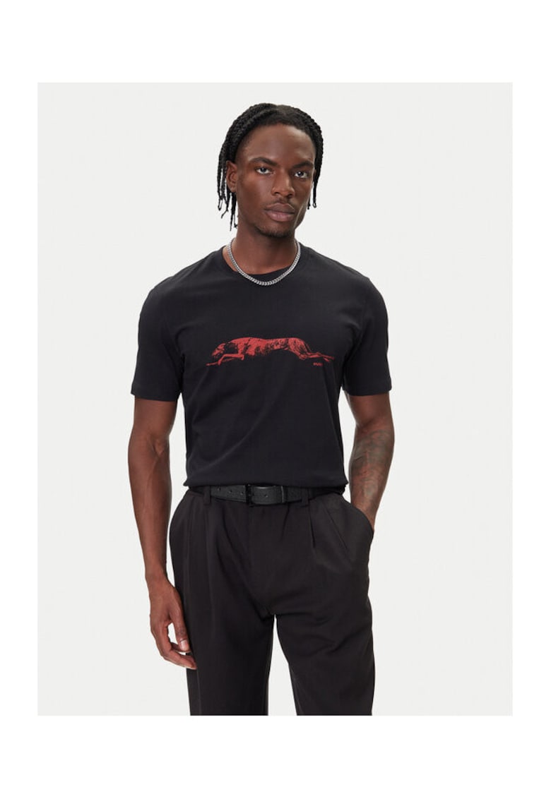 Tricou barbat negru - bumbac - imprimeu rosu