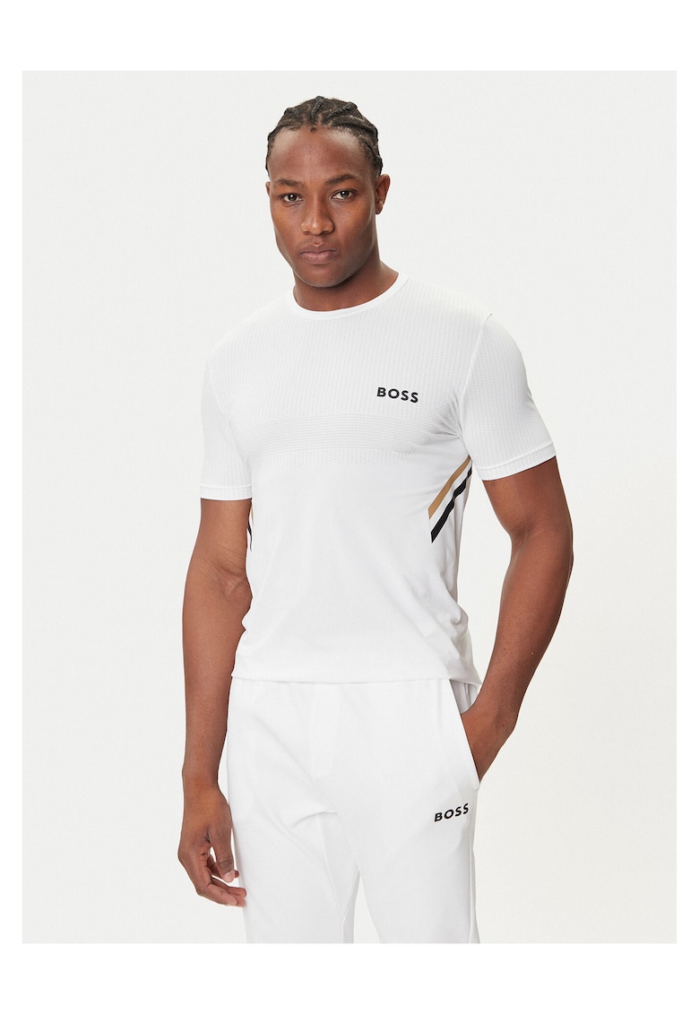 Tricou barbat alb - bumbac - cu dungi
