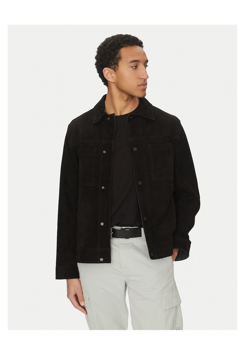 Geaca de piele barbati negru