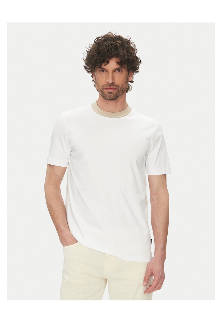 Tricou barbat alb/bej - bumbac