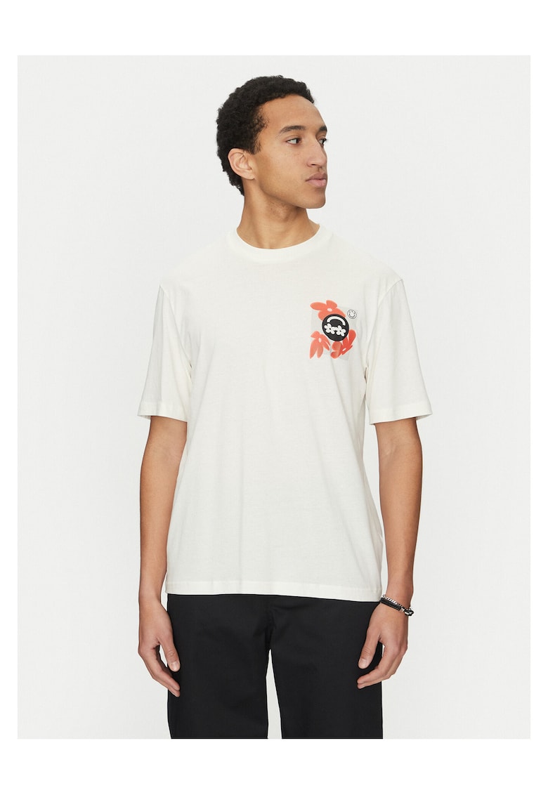 Tricou barbat alb/rosu - bumbac