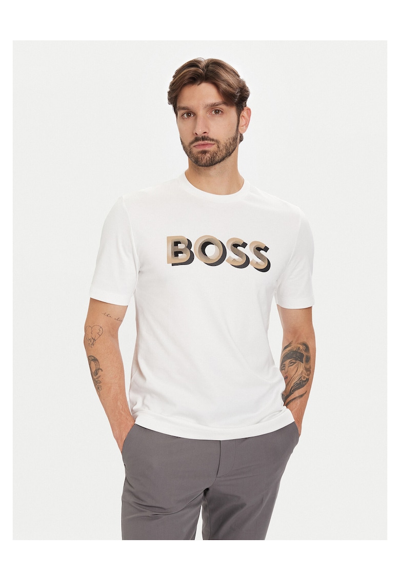 Tricou barbat alb - bumbac - cu logo