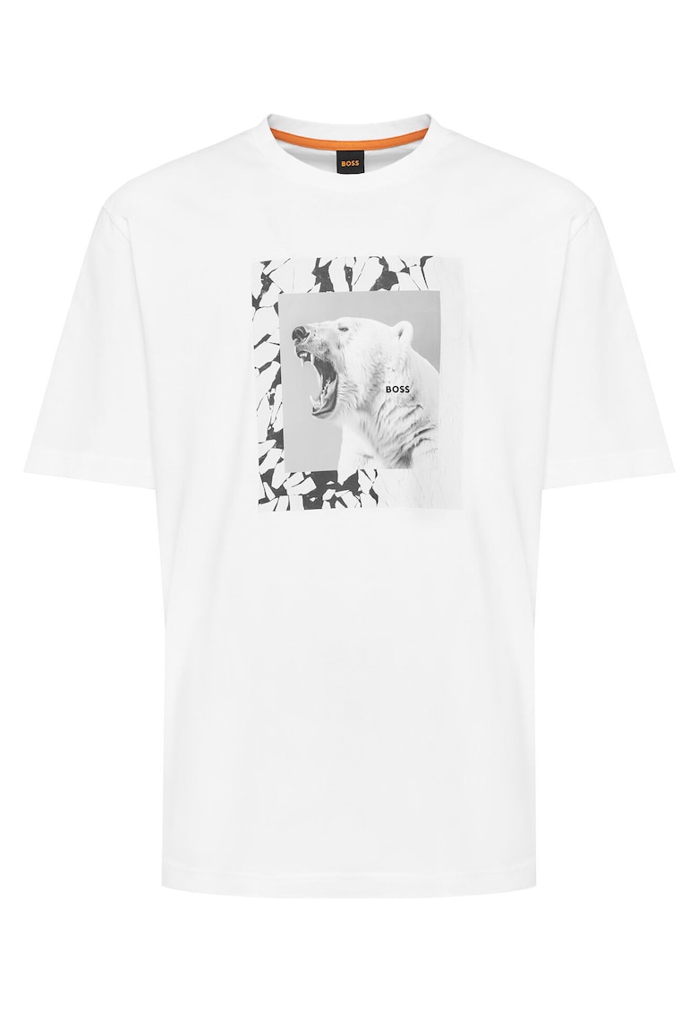 Tricou barbat alb - bumbac - cu imprimeu urs
