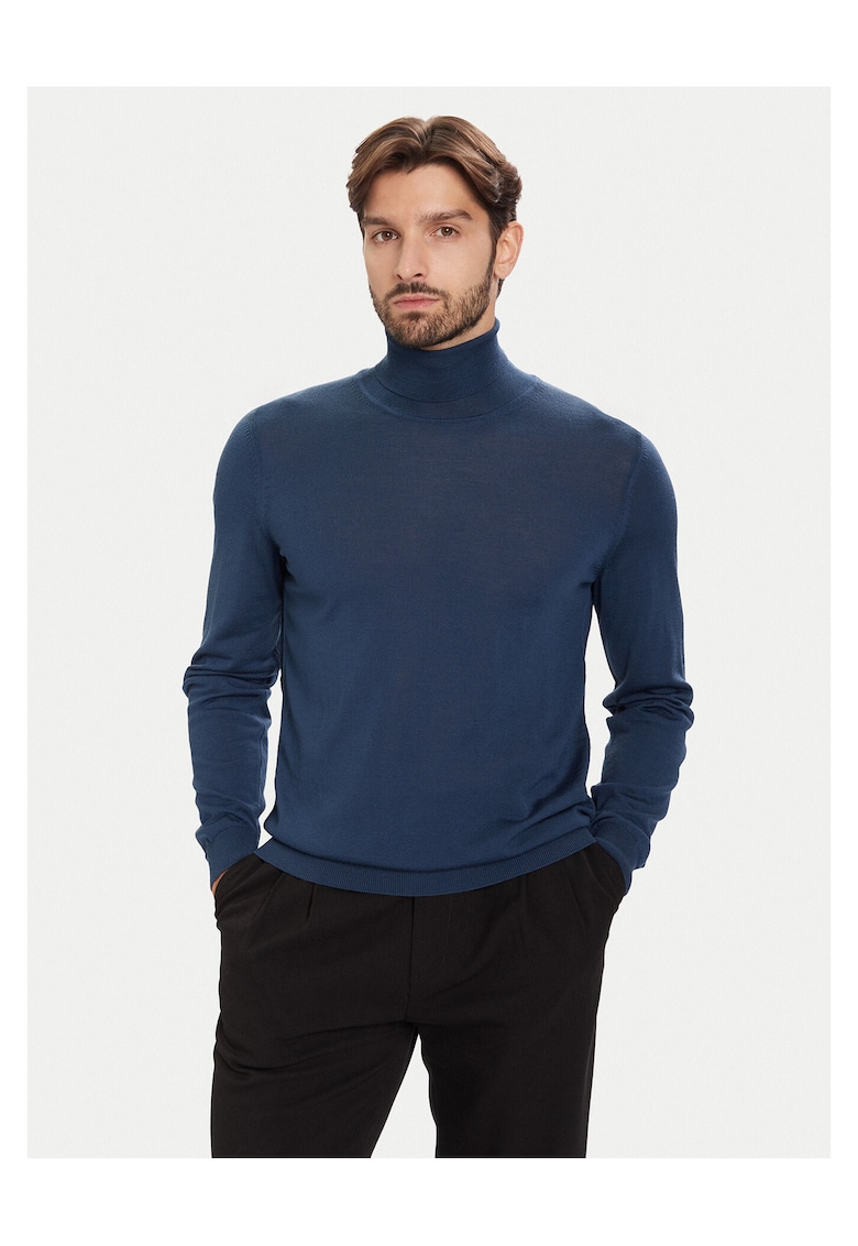 Pulover pentru barbati cu guler inalt - bleumarin