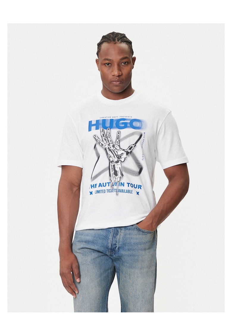 Tricou barbati alb/albastru - bumbac -