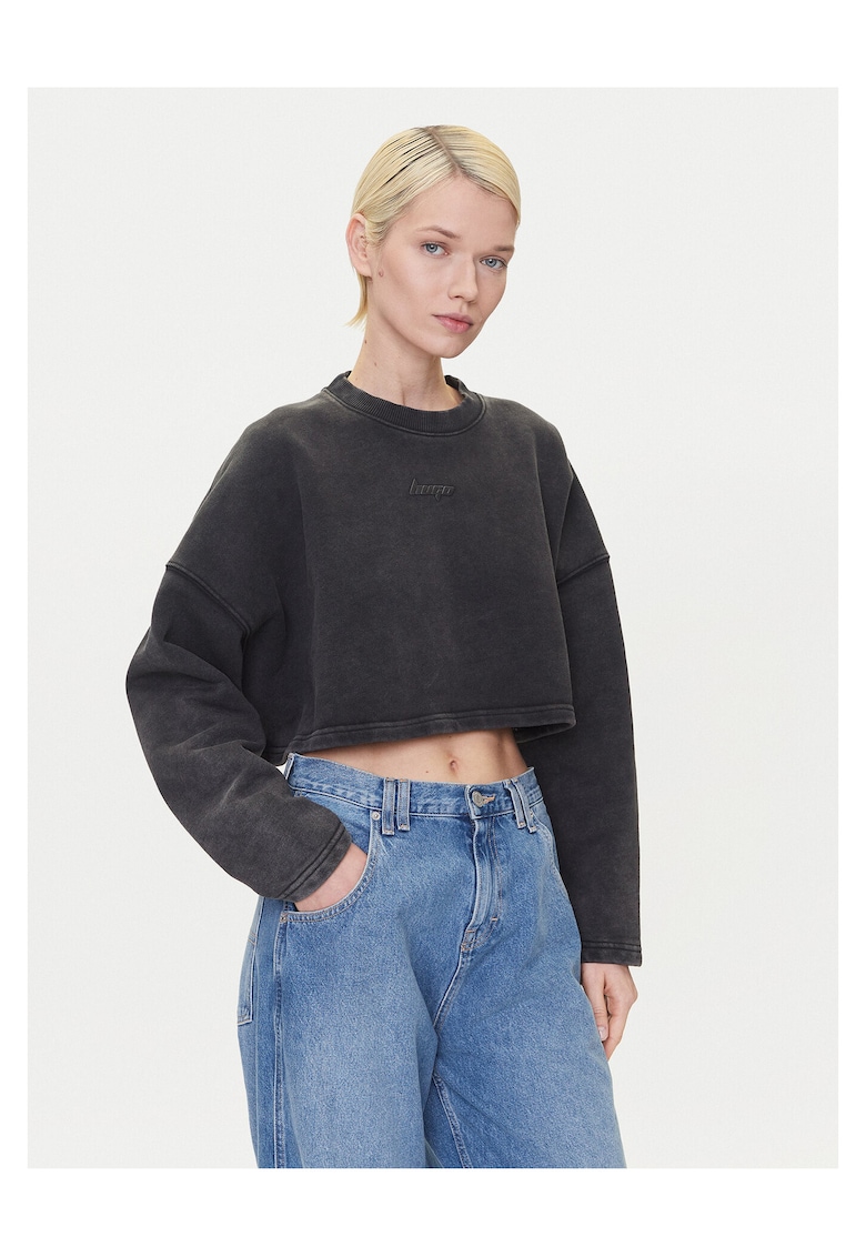 Hanorac dama negru - textil - croi scurt