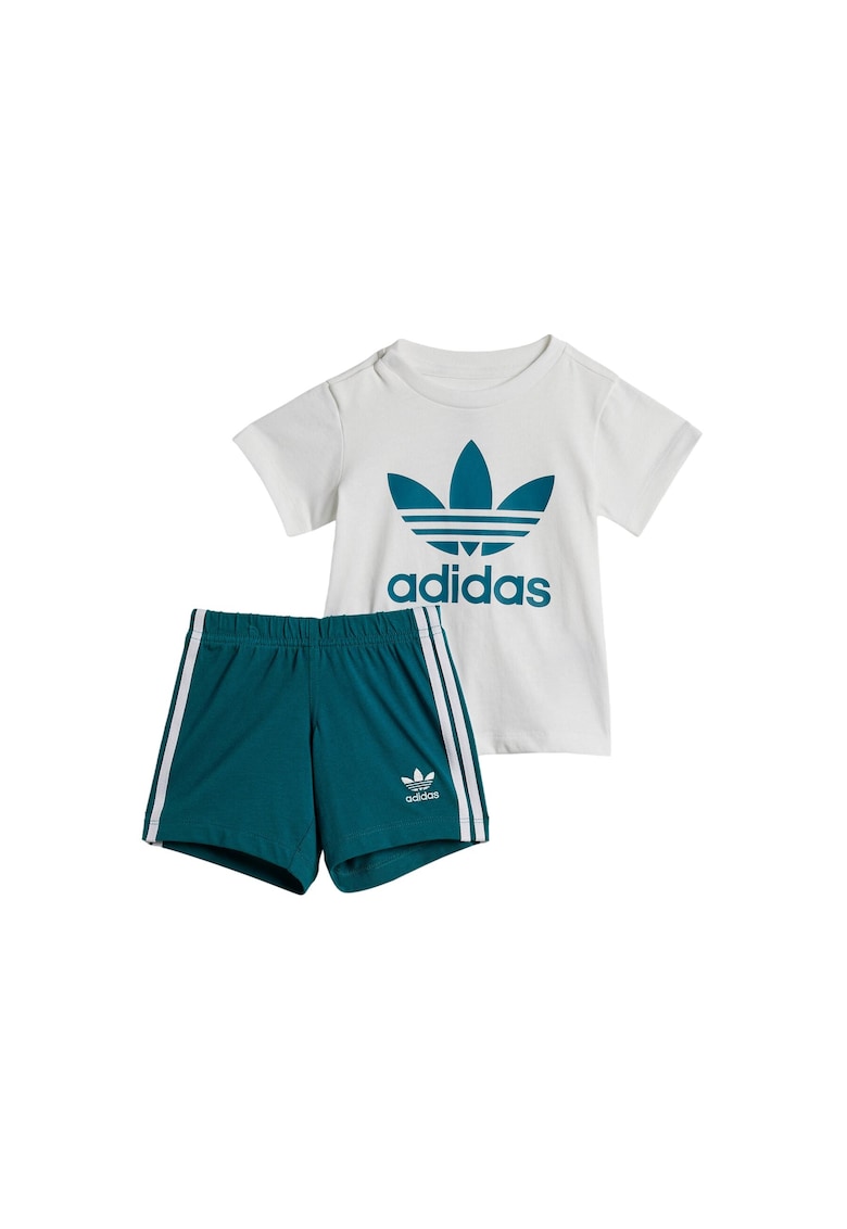 Set Tricou si Pantaloni Scurti Unisex Copii - Alb/Turcoaz -