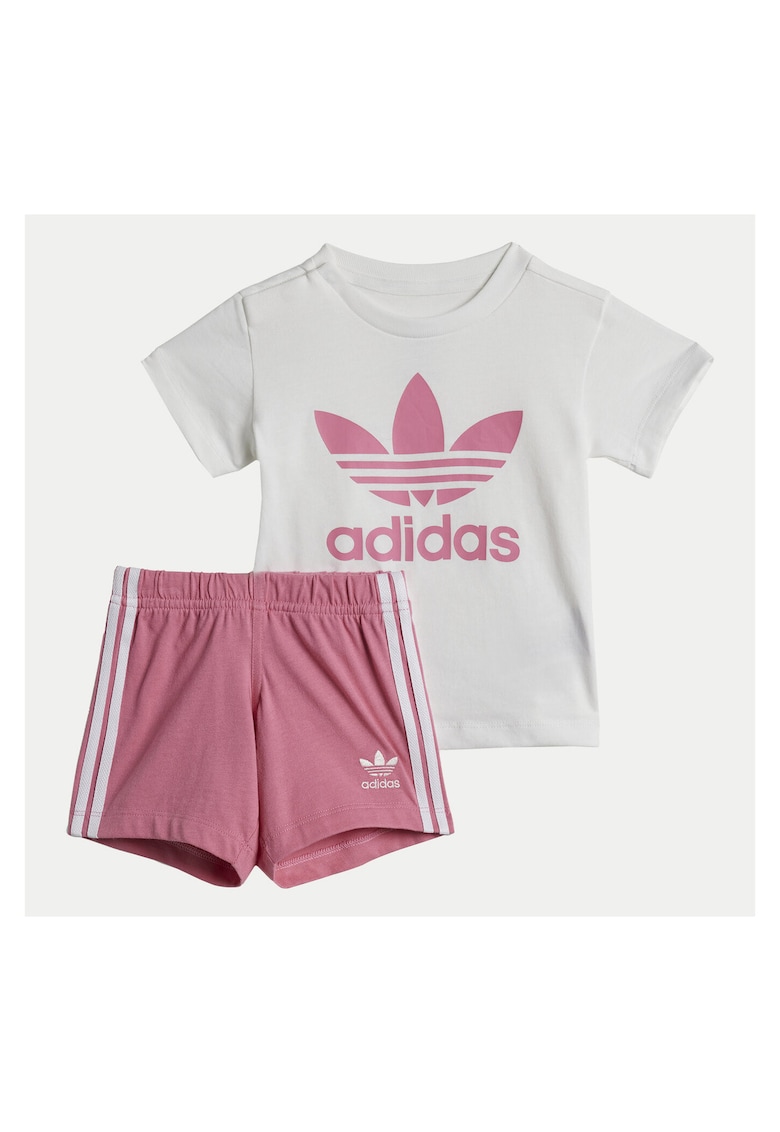 Set Compleu pentru fete - Tricou si Pantaloni Scurti - alb/roz - bumbac