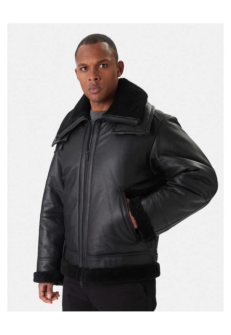 Geaca de piele barbati neagra -