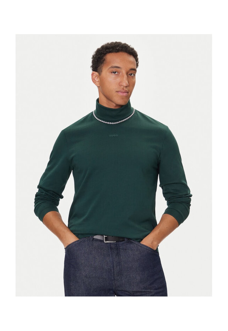 Pulover cu guler inalt pentru barbati verde - bumbac