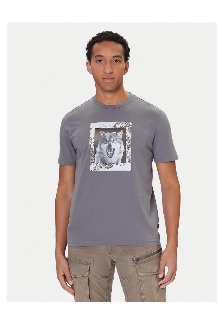 Tricou barbati gri/alb - bumbac