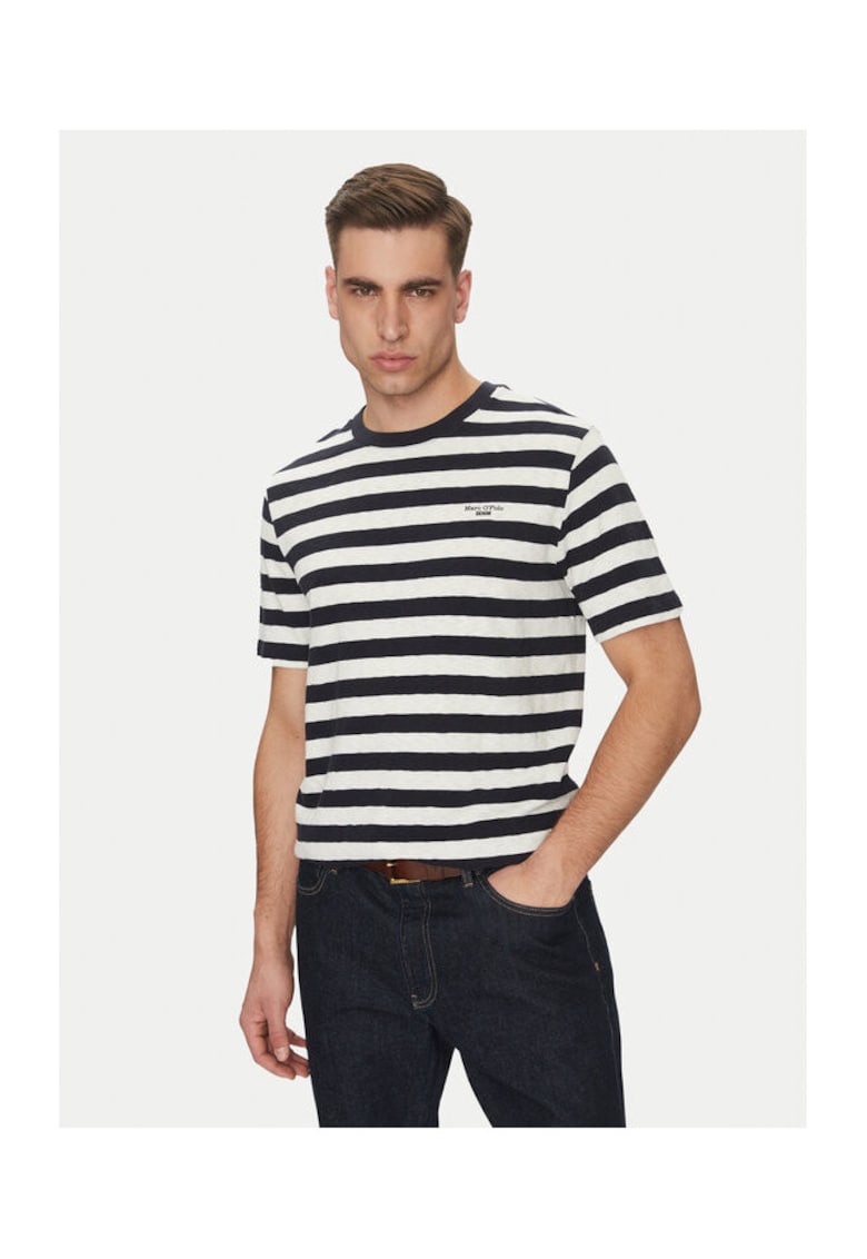 Tricou barbat - bleumarin/alb - bumbac