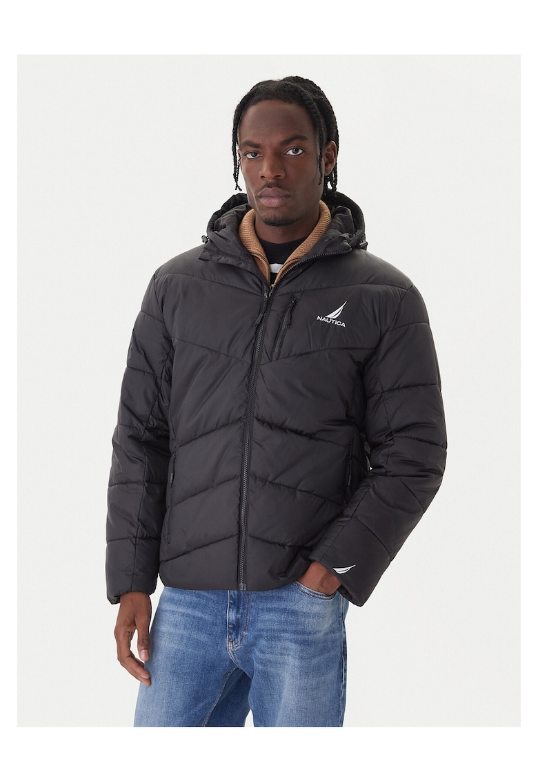 Geaca de iarna barbati - neagra - material sintetic - gluga reglabila