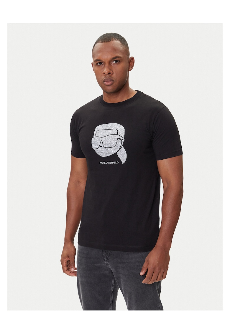 Tricou barbati imprimeu - negru - bumbac