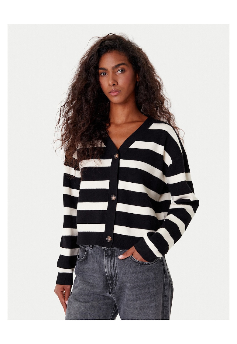 Cardigan dama negru - alb - pulover