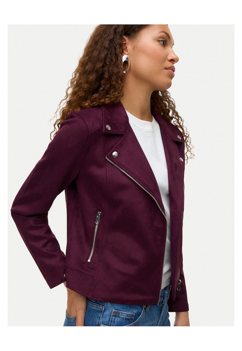 Geaca din imitatie de piele pentru femei violet -