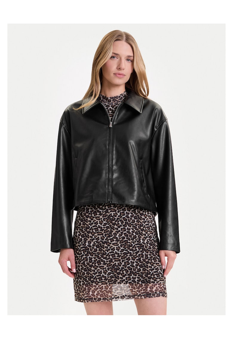 Geaca din imitatie de piele dama negru -