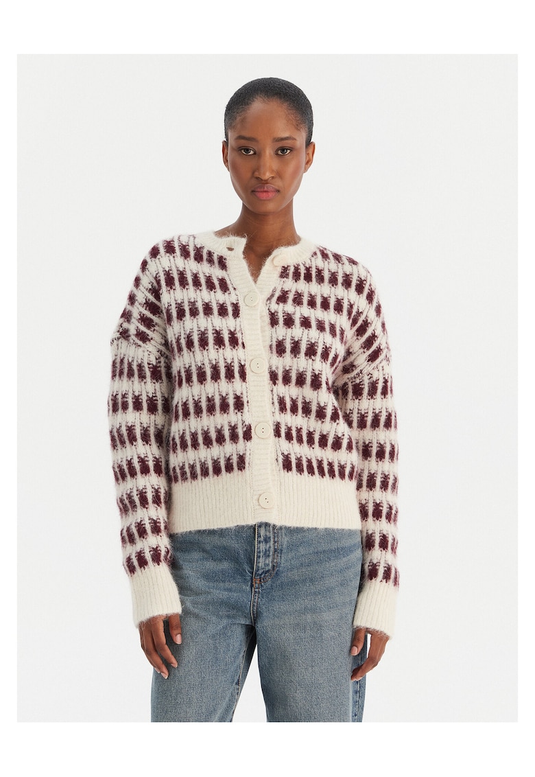 Cardigan dama bej si visiniu - pulover din tricot