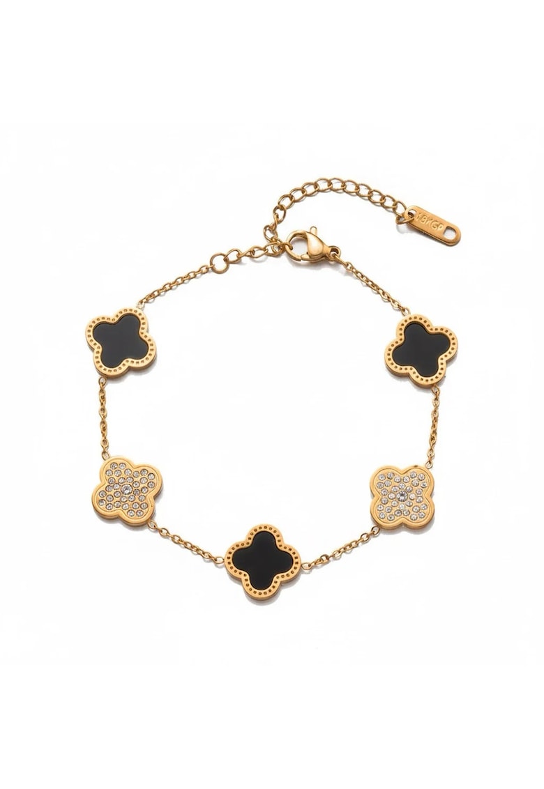 Bratara rose gold - otel inoxidabil - suflata cu aur 18k - cu piese in forma de trifoi stilizat si pietre - Donia C5