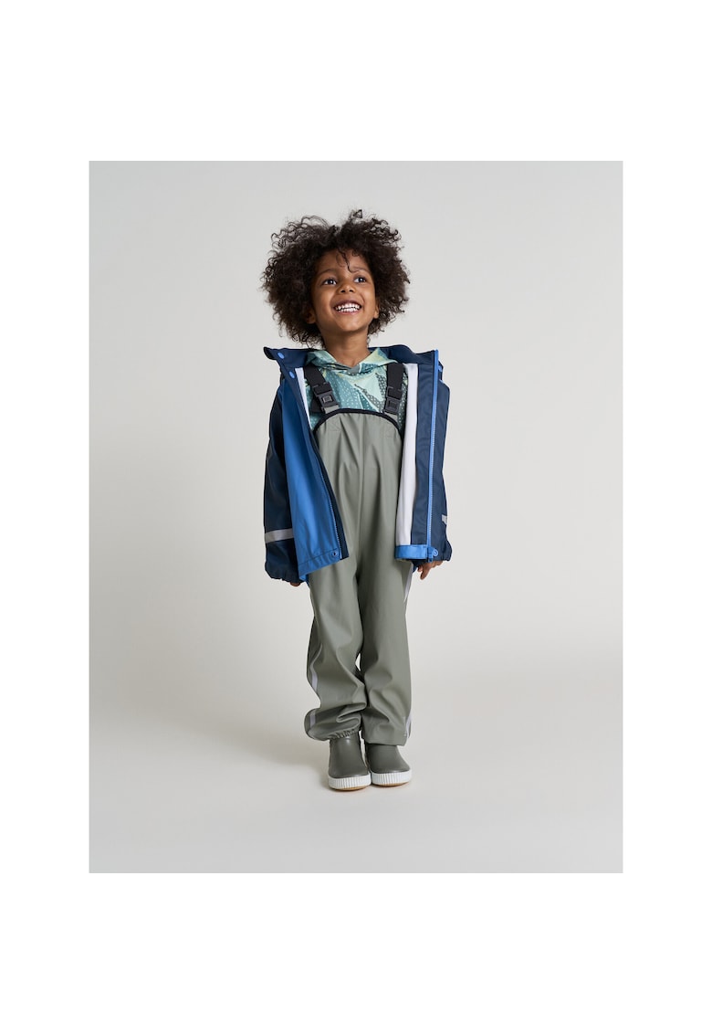 Pantaloni de ploaie pentru copii - verde gri - cu bretele -