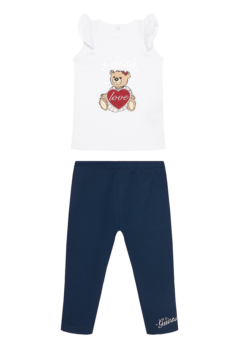 Set tricou si colanti - alb/bleumarin - bumbac