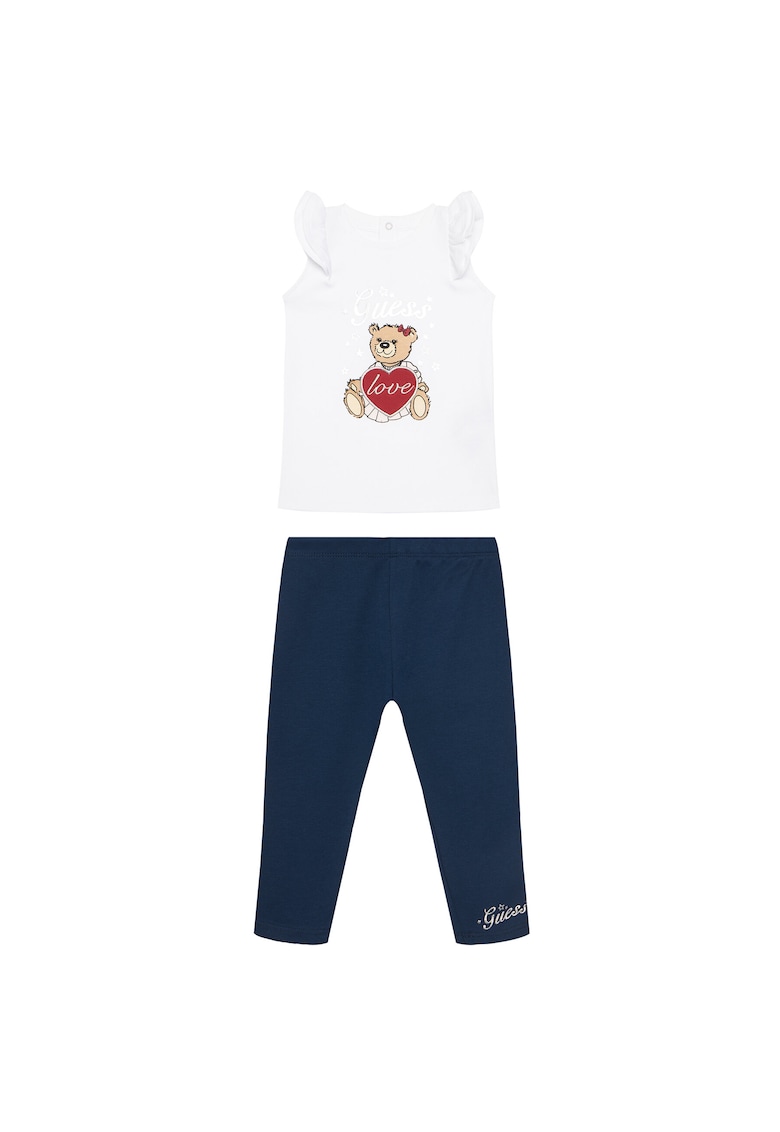 Set tricou si colanti - alb/bleumarin - bumbac
