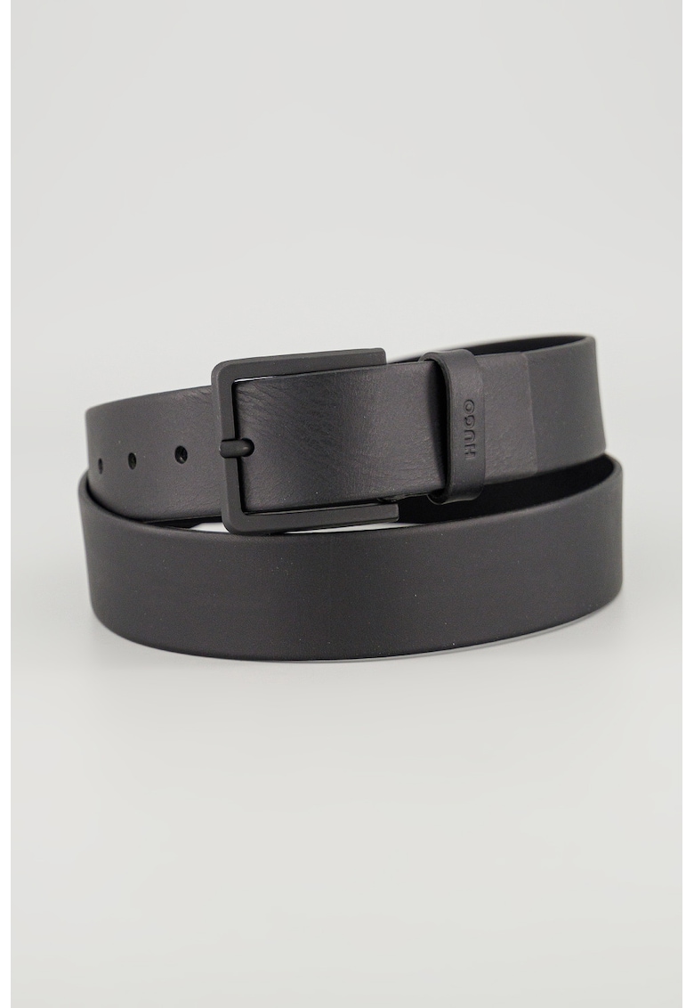 Curea de piele cu logo stantat - Negru