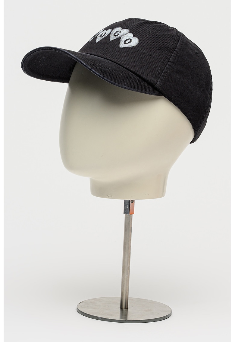 Sapca din bumbac cu imprimeu cu logo si inimi - Negru