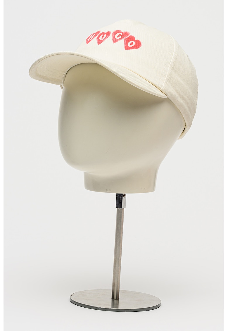 Sapca din bumbac cu imprimeu cu logo si inimi - Rosu/Alb