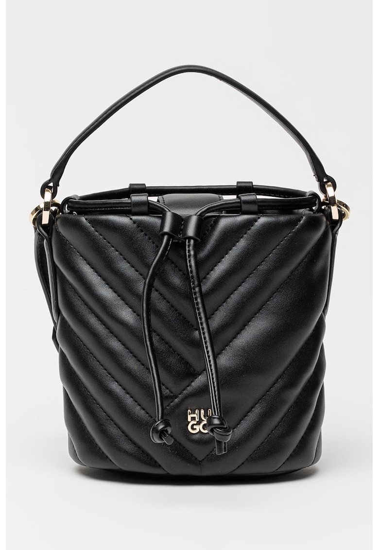 Geanta bucket din piele ecologica cu snur de ajustare si aspect matlasat - Negru