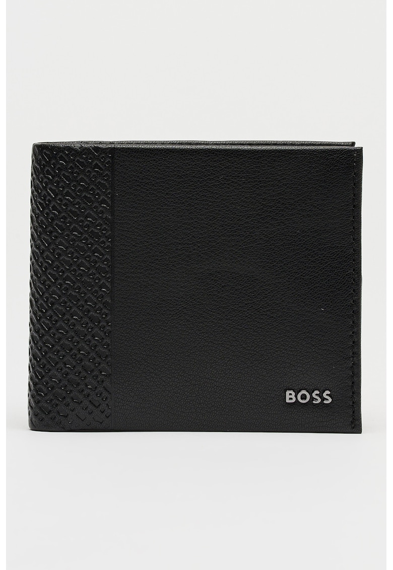 Portofel pliabil din piele cu detaliu logo - Negru