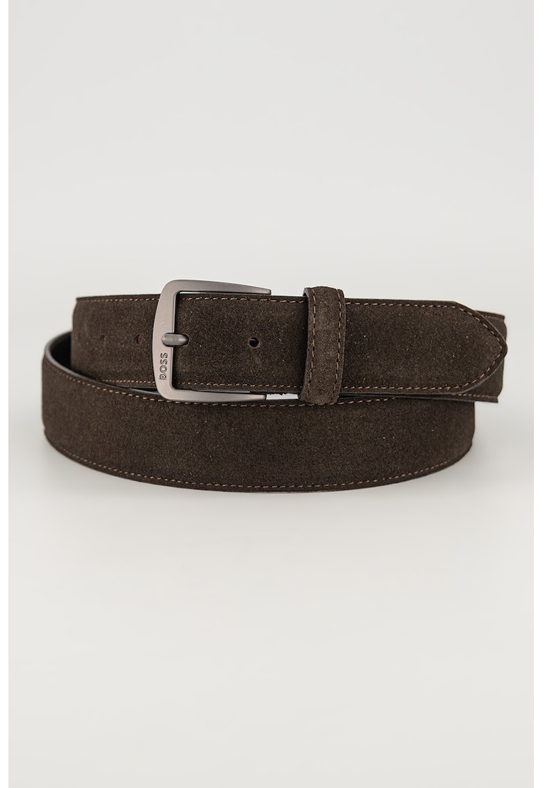 Curea din piele intoarsa cu catarama cu nit - Maro inchis