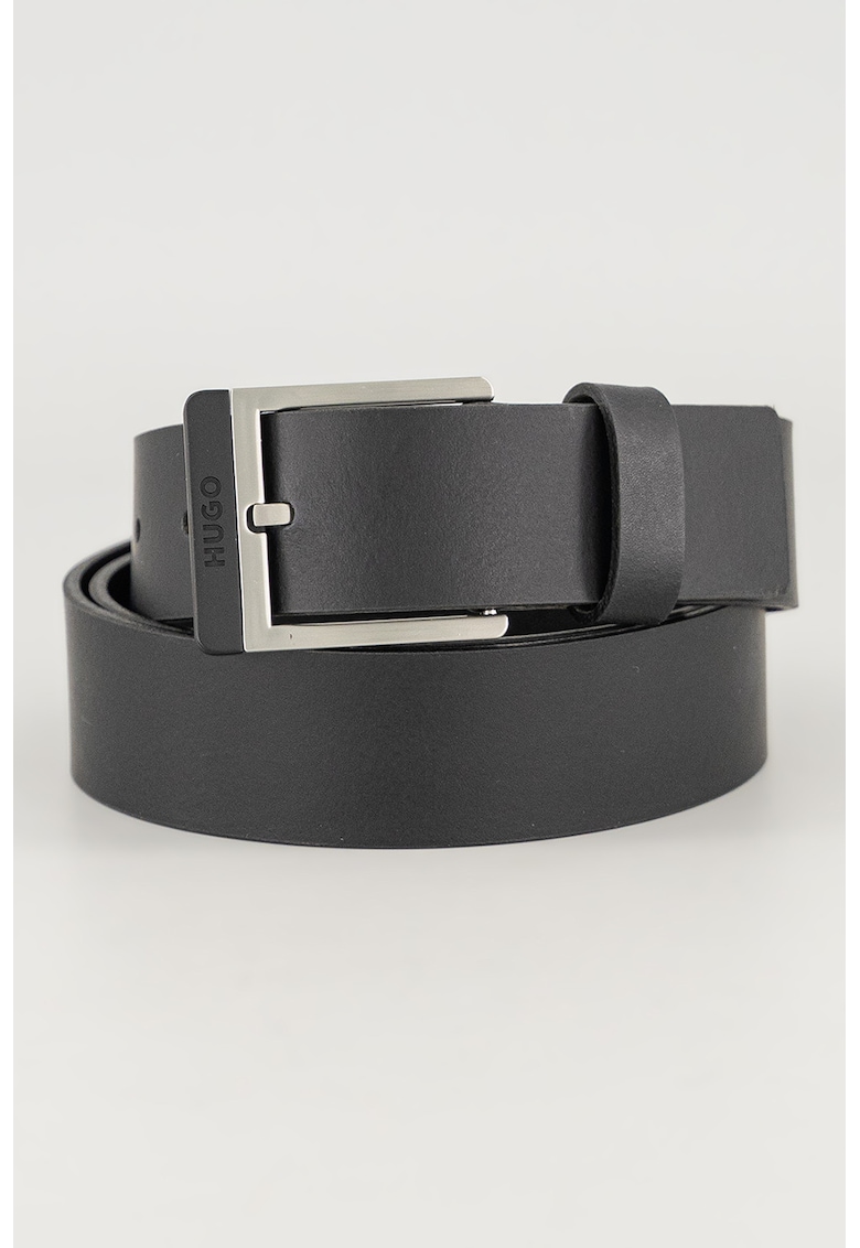 Curea lata din piele cu catarama metalica - Negru