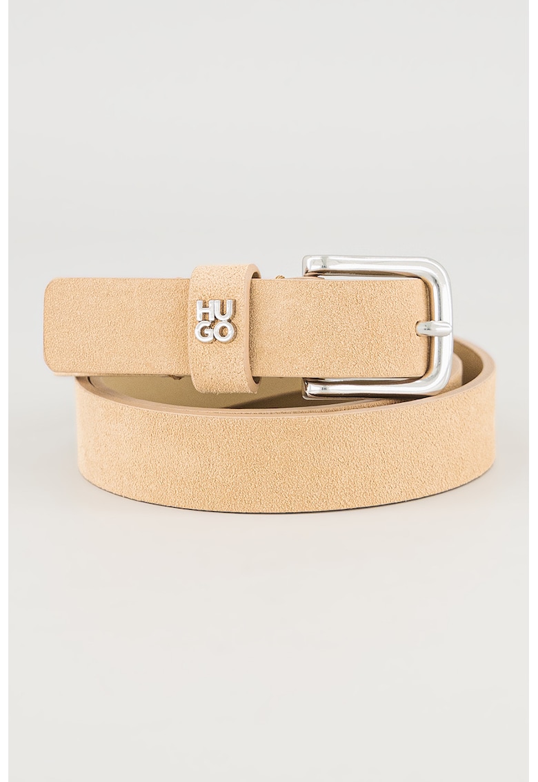 Curea din piele intoarsa cu catarama metalica - Bej deschis