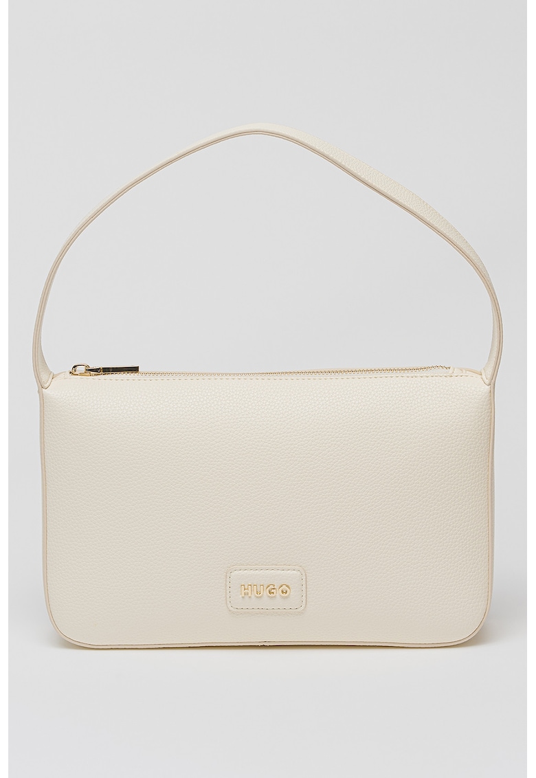 Geanta din piele ecologica cu maner si detaliu cu logo metalic - Alb murdar