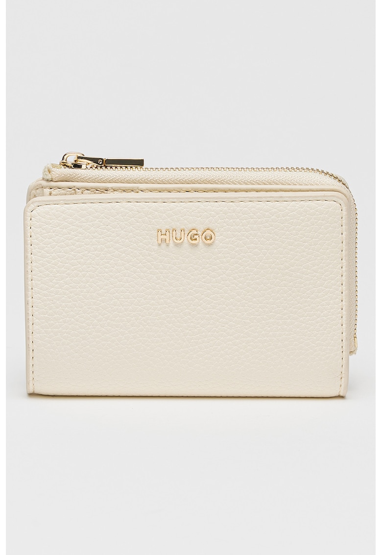 Portofel din piele ecologica cu aspect texturat - Crem