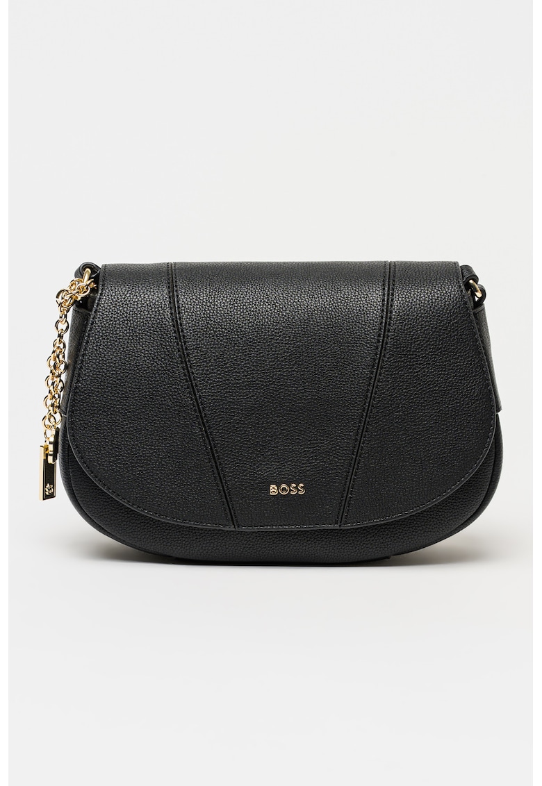 Geanta crossbody din piele ecologica cu clapa si detaliu cu lant Salley - Negru