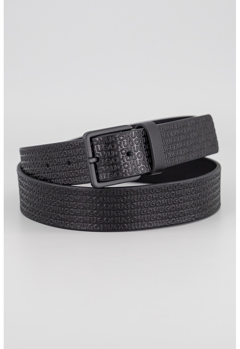 Curea din piele cu model logo - Negru