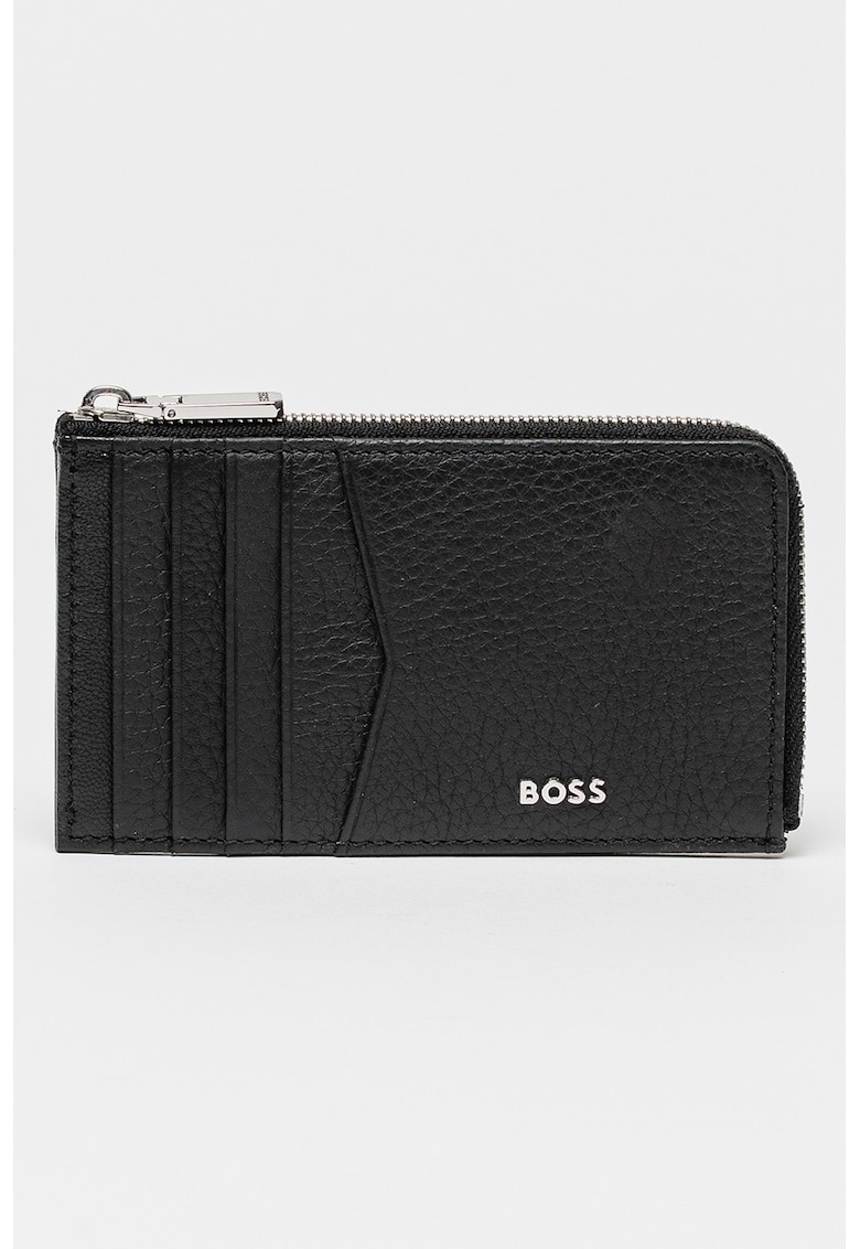 Portcart din piele cu detaliu logo - Negru