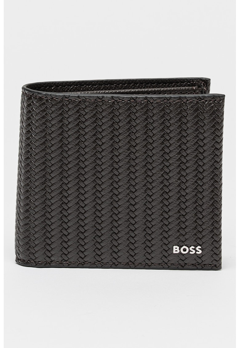 Portofel pliabil din piele cu aspect tesut - Maro inchis